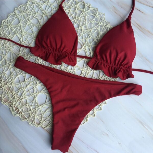 Solid Color Bikini Swimsuit - Image 6